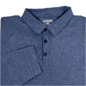 Rhone Delta Pique Long Sleeve Polo Shirt Men's  XL Heather Blue Athleisure Golf